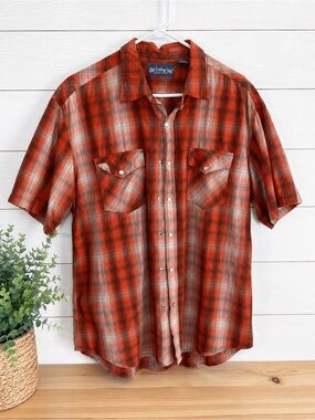 Old College Inn Men’s Western Plaid Pearl Snap Button Shirt XL 100% Cotton